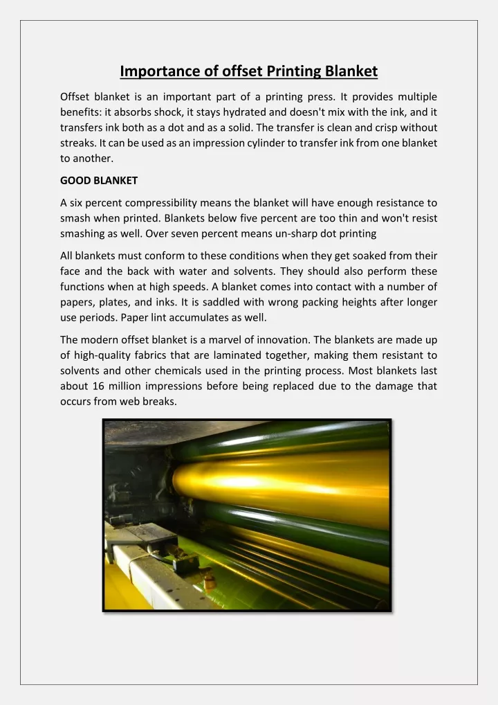 importance of offset printing blanket