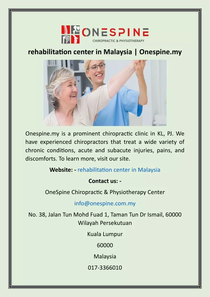 rehabilitation center in malaysia onespine my