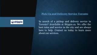 Pick Up and Delivery Service Toronto