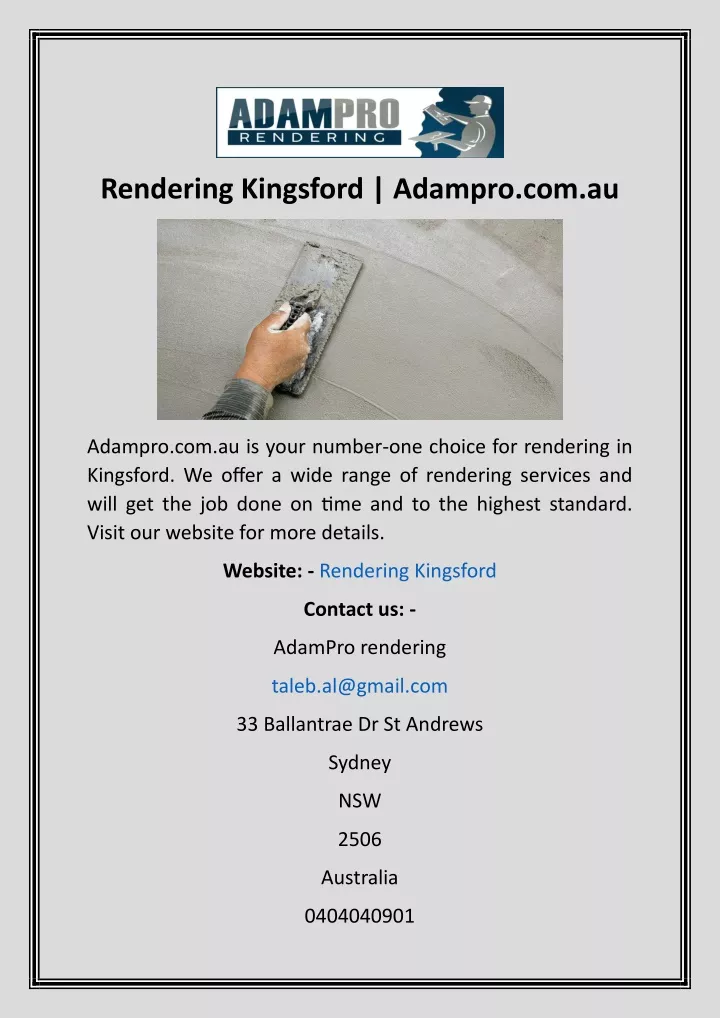 rendering kingsford adampro com au