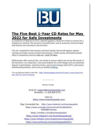 The Five Best 1Year CD Rates for May 2022 for Safe Investments