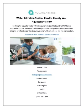 Water Filtration System Cowlitz County Wa  Aquacentrics.com