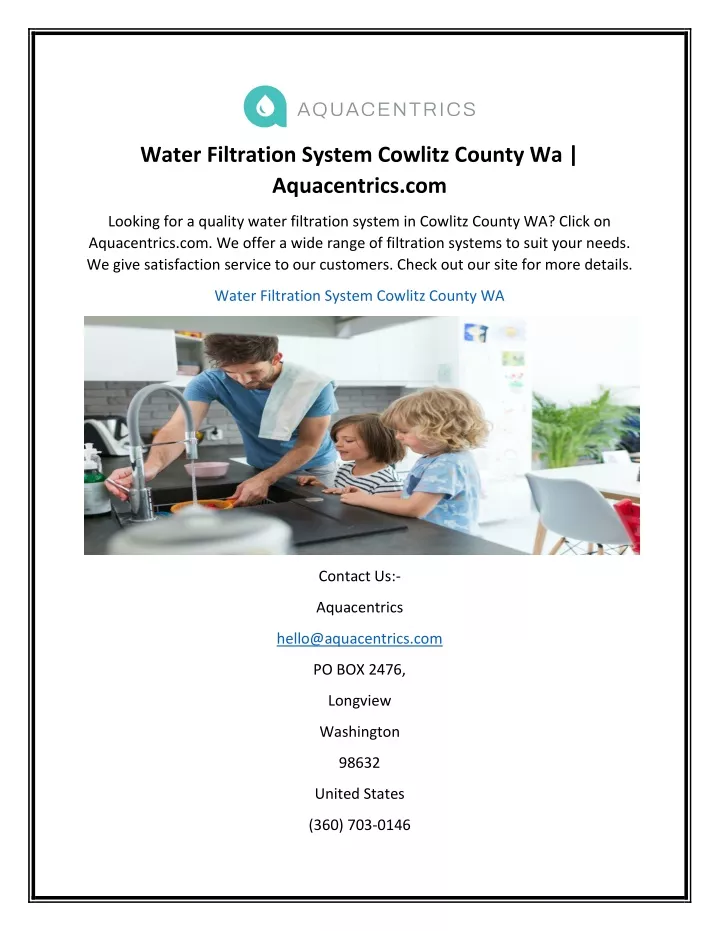 water filtration system cowlitz county