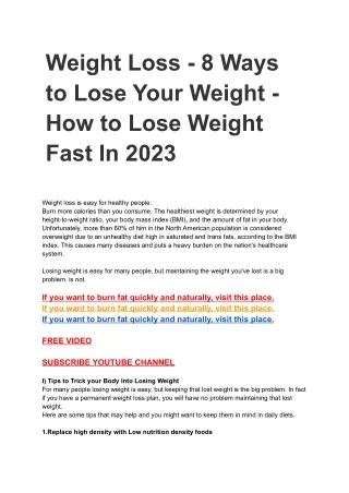 Weight Loss - 8 Ways to Lose Your Weight - How to Lose Weight Fast In 2023