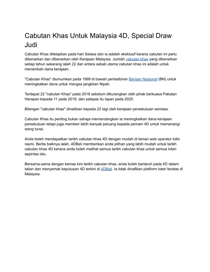 cabutan khas untuk malaysia 4d special draw judi