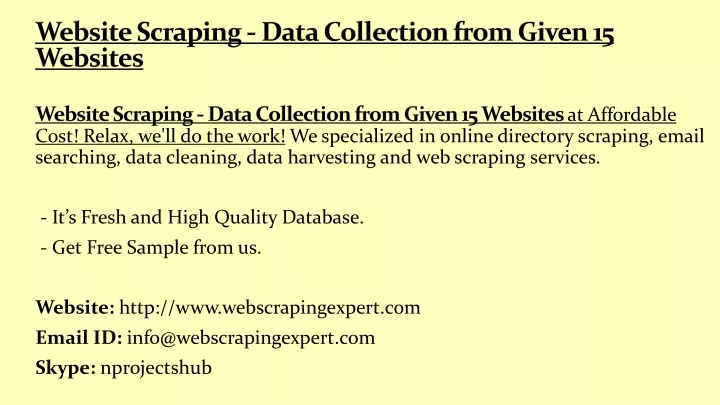 website scraping data collection from given 15 websites