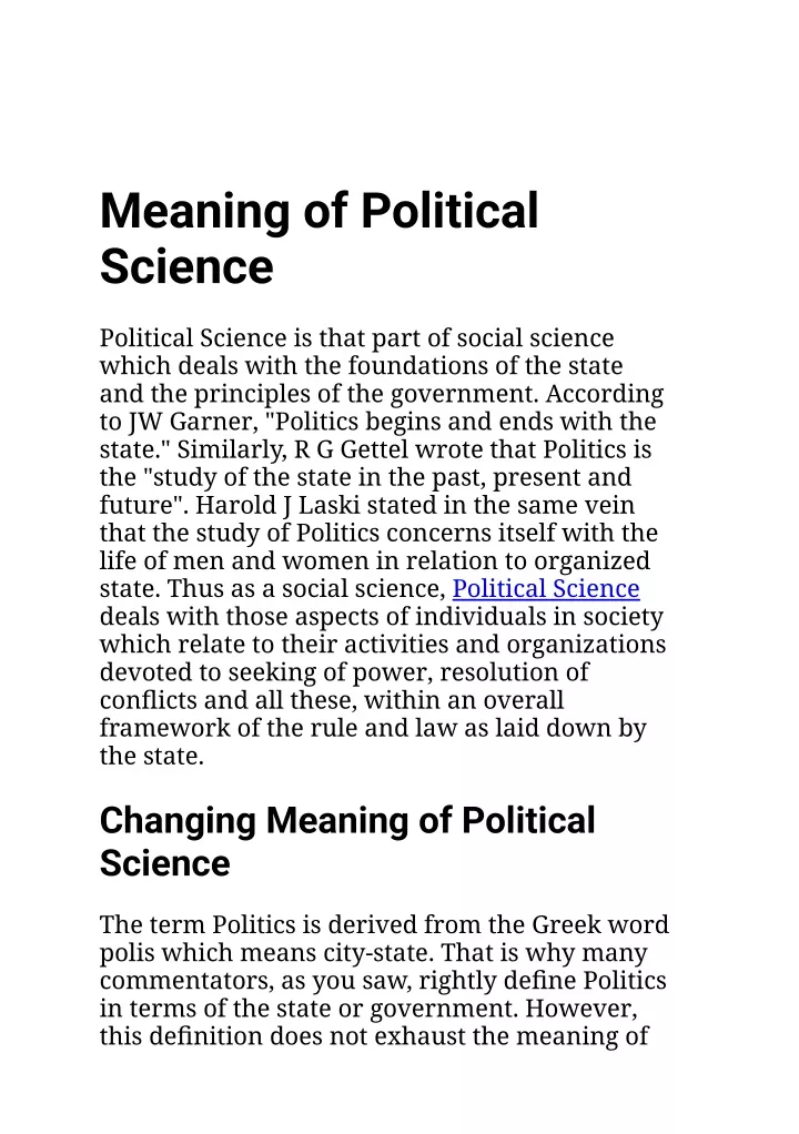 meaning of political science
