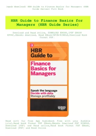 {epub download} HBR Guide to Finance Basics for Managers (HBR Guide Series) Full Book
