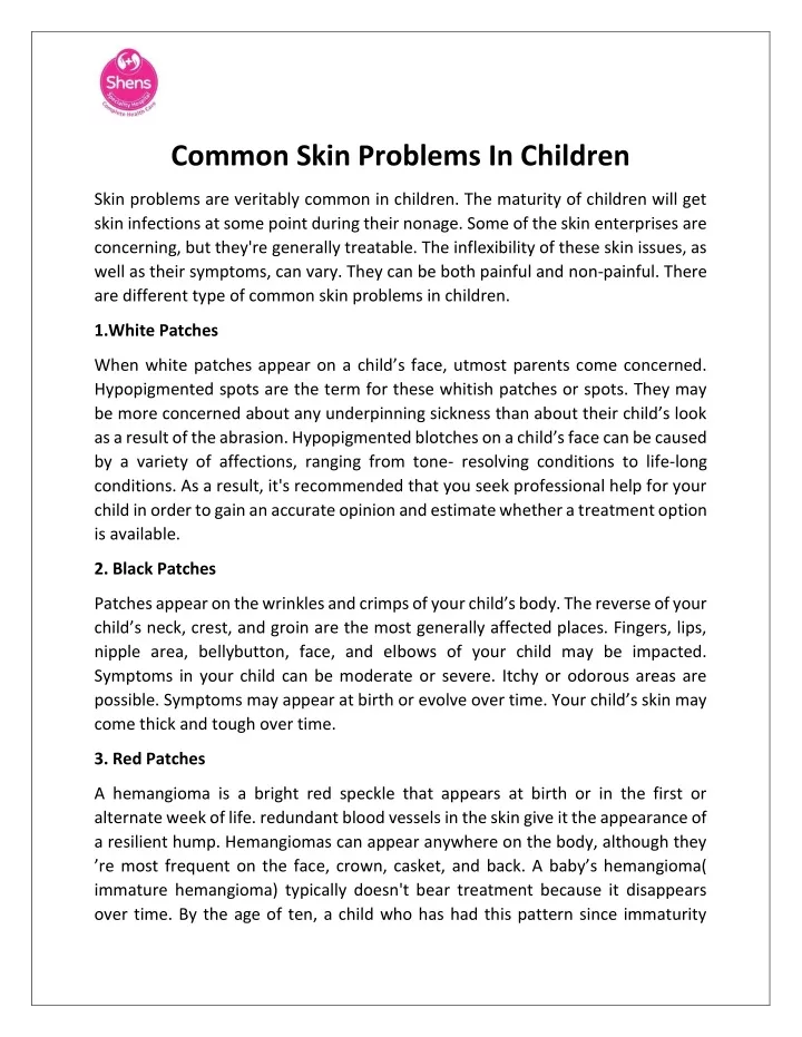 common skin problems in children