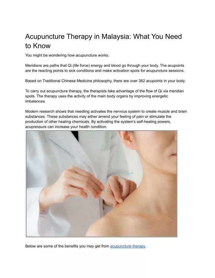 acupuncture therapy in malaysia what you need