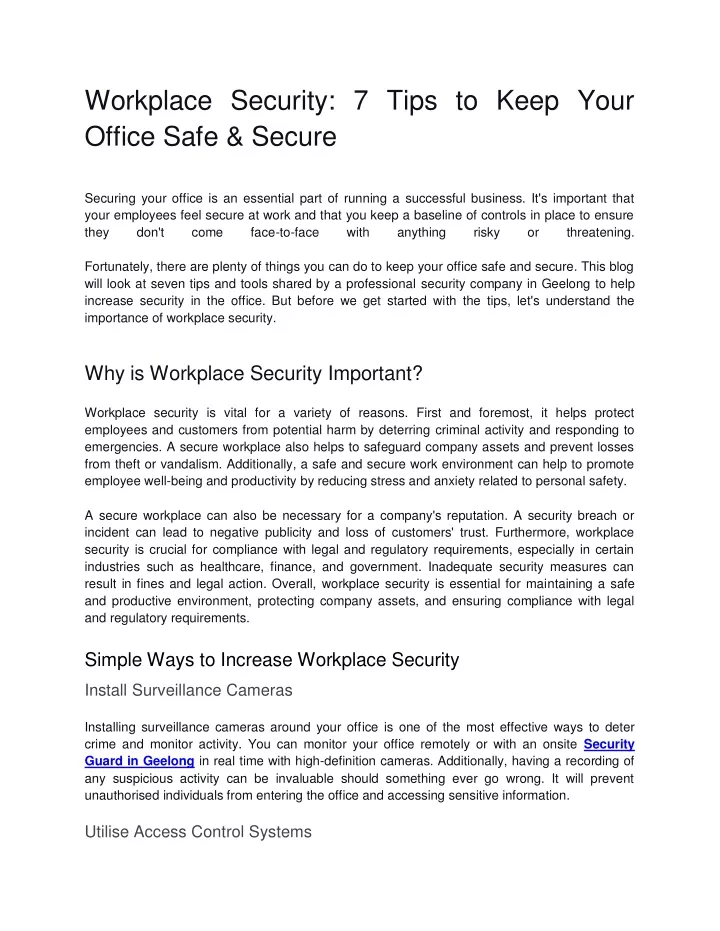 workplace security 7 tips to keep your office