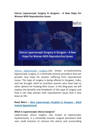 Uterus Laparoscopic Surgery In Gurgaon - A New Hope For Women With Reproductive Issues