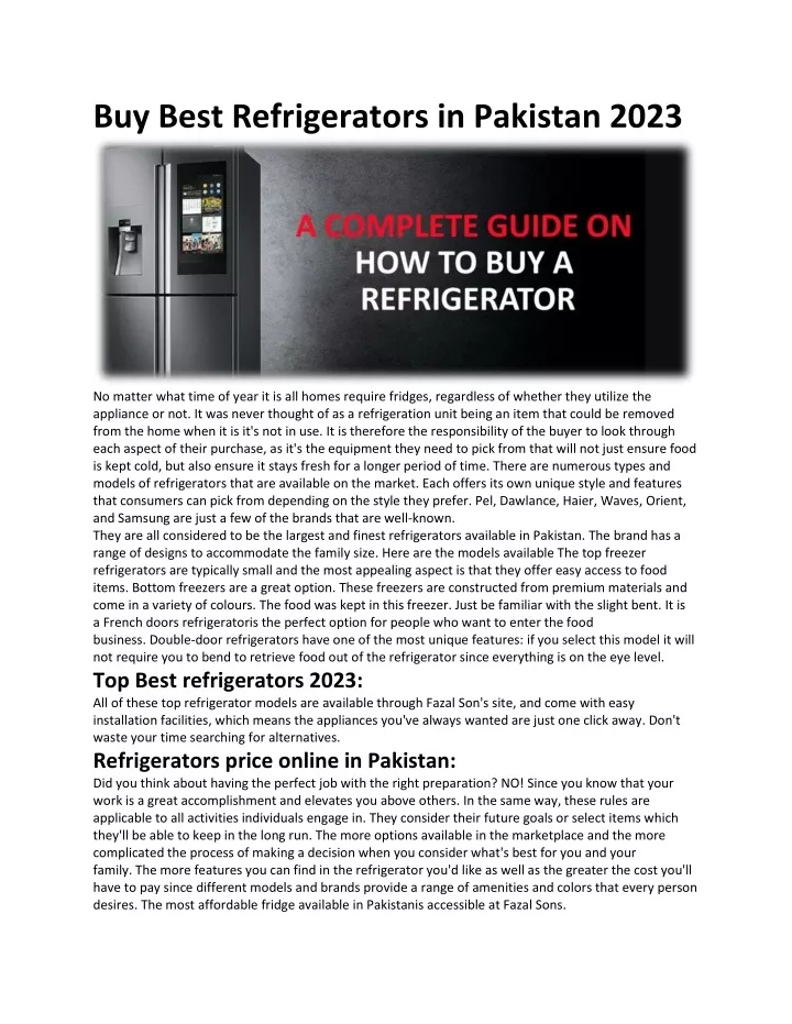 buy best refrigerators in pakistan 2023