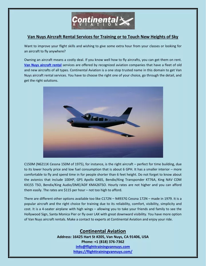van nuys aircraft rental services for training