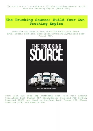 [[P.D.F D.o.w.n.l.o.a.d R.e.a.d]] The Trucking Source Build Your Own Trucking Empire [EBOOK PDF]