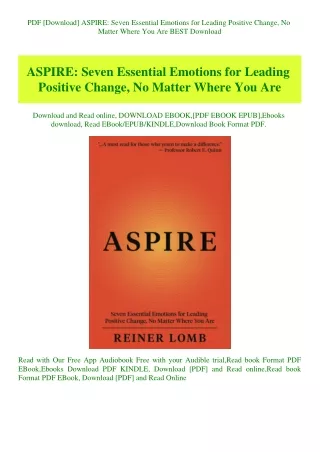 PDF [Download] ASPIRE Seven Essential Emotions for Leading Positive Change  No Matter Where You Are