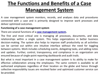 The Functions and Benefits of a Case Management System