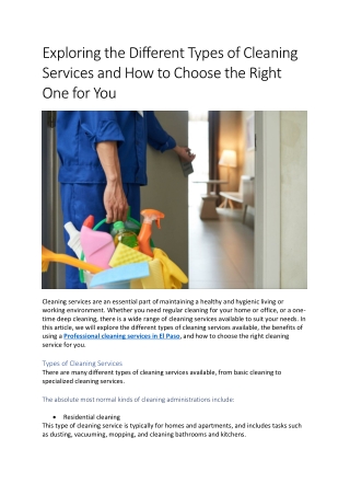 Exploring the Different Types of Cleaning Services and How to Choose the Right One for You