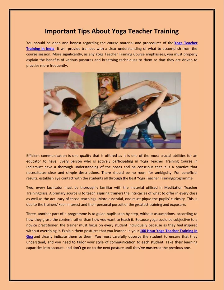 important tips about yoga teacher training