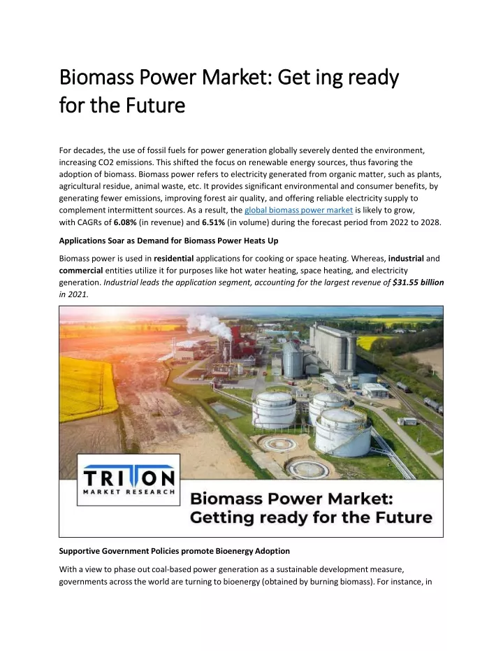 biomass power market get ing ready for the future