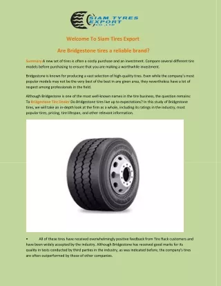 Are Bridgestone tires a reliable brand