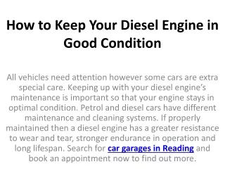 how to keep your diesel engine in good condition