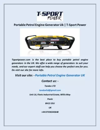 Portable Petrol Engine Generator Uk  T Sport Power