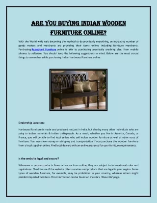 Are You Buying Indian Wooden Furniture Online