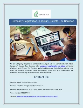Company Registration In Jaipur | Elevate Tax Services