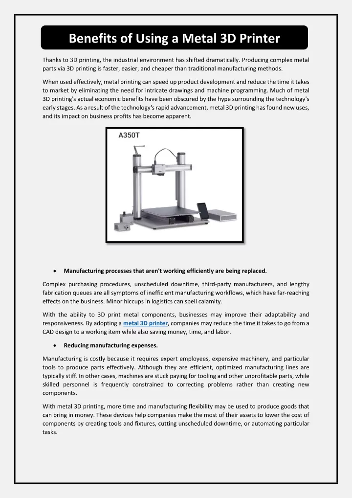 benefits of using a metal 3d printer