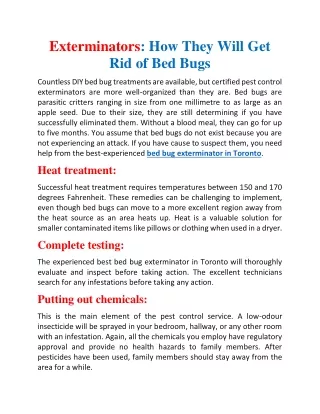 Exterminators How they will get rid of bed bugs