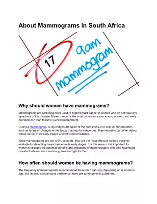 About Mammograms In South Africa