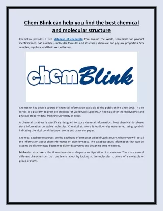 Chem Blink can help you find the best chemical and molecular structure