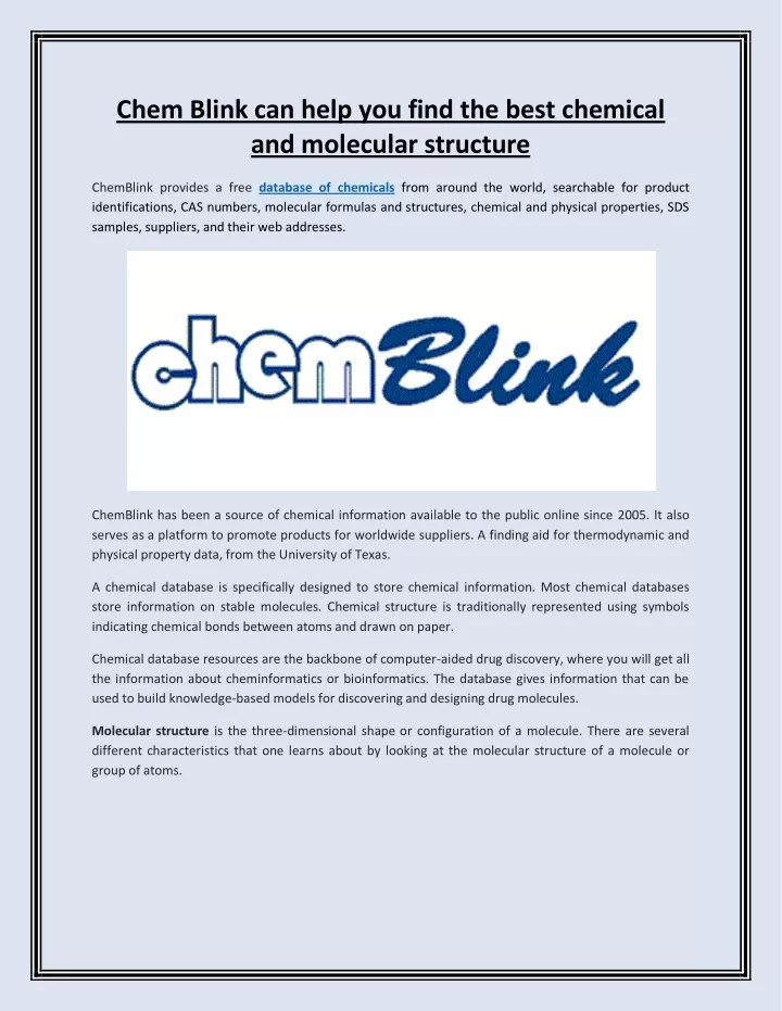 chem blink can help you find the best chemical