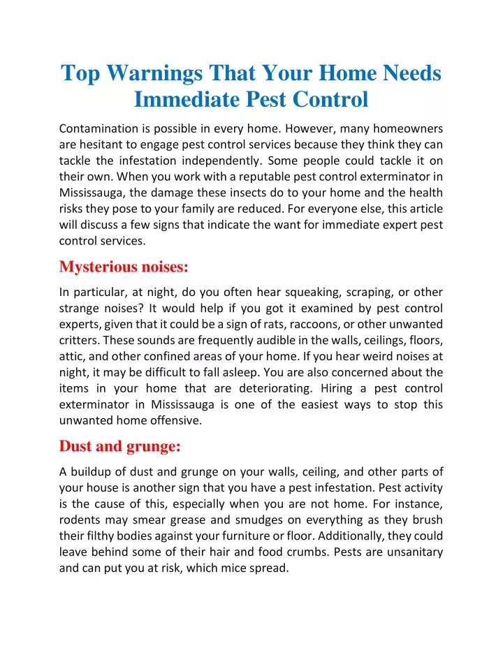 top warnings that your home needs immediate pest