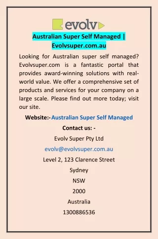 Australian Super Self Managed | Evolvsuper.com.au