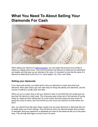 What You Need To About Selling Your Diamonds For Cash