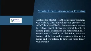 Mental Health Awareness Training | Thewmhionline.com