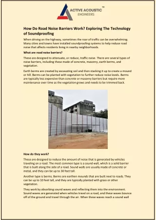 how do road noise barriers work exploring