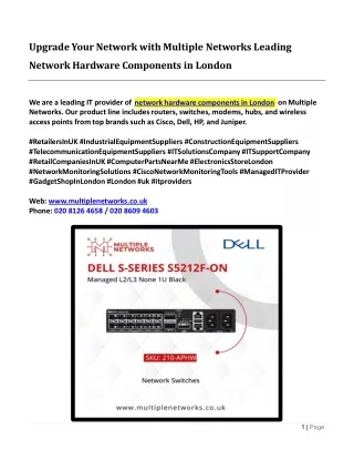 Upgrade Your Network with Multiple Networks Leading Network Hardware Components in London