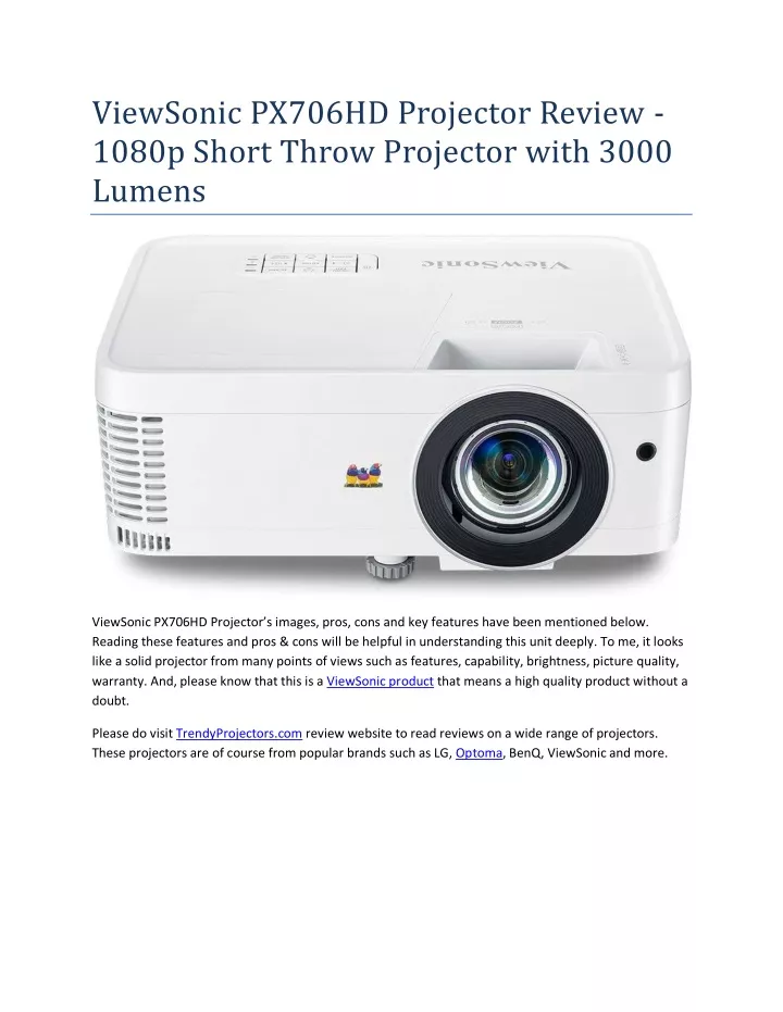 viewsonic px706hd projector review 1080p short