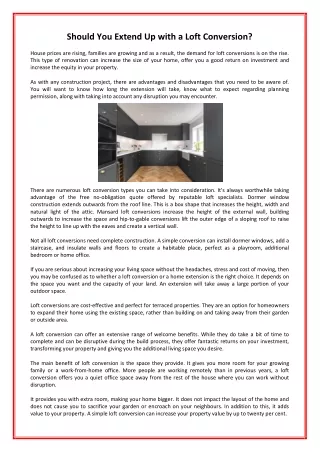 should you extend up with a loft conversion