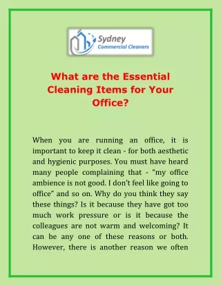 What are the Essential Cleaning Items for Your Office?