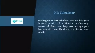 Mis Calculator | Fintra.co.in