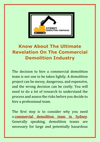 Know About The Ultimate Revelation On The Commercial Demolition Industry