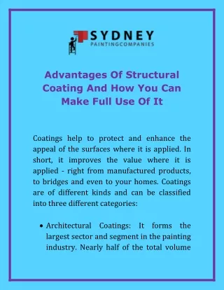 Advantages Of Structural Coating And How You Can Make Full Use Of It
