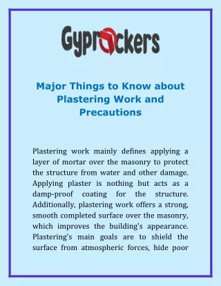 Major Things to Know about Plastering Work and Precautions