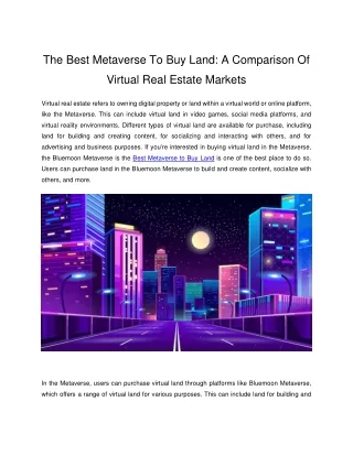 The Best Metaverse To Buy Land_ A Comparison Of Virtual Real Estate Markets