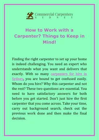 how to work with a carpenter things to keep