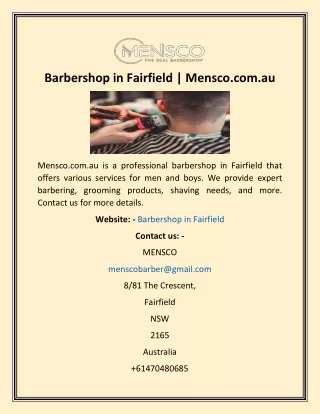 Barbershop in Fairfield  Mensco.com